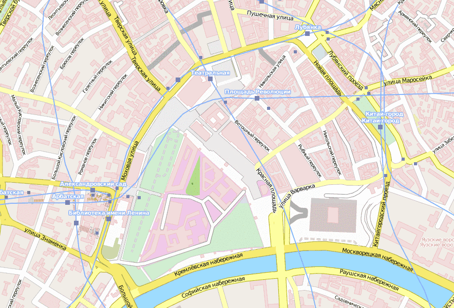Roter Platz Stadtplan mit Luftbild und Hotels von Moskau